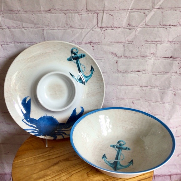 Nautical Blue Anchor and Crab Melamine Serveware Set - Picture 1 of 11